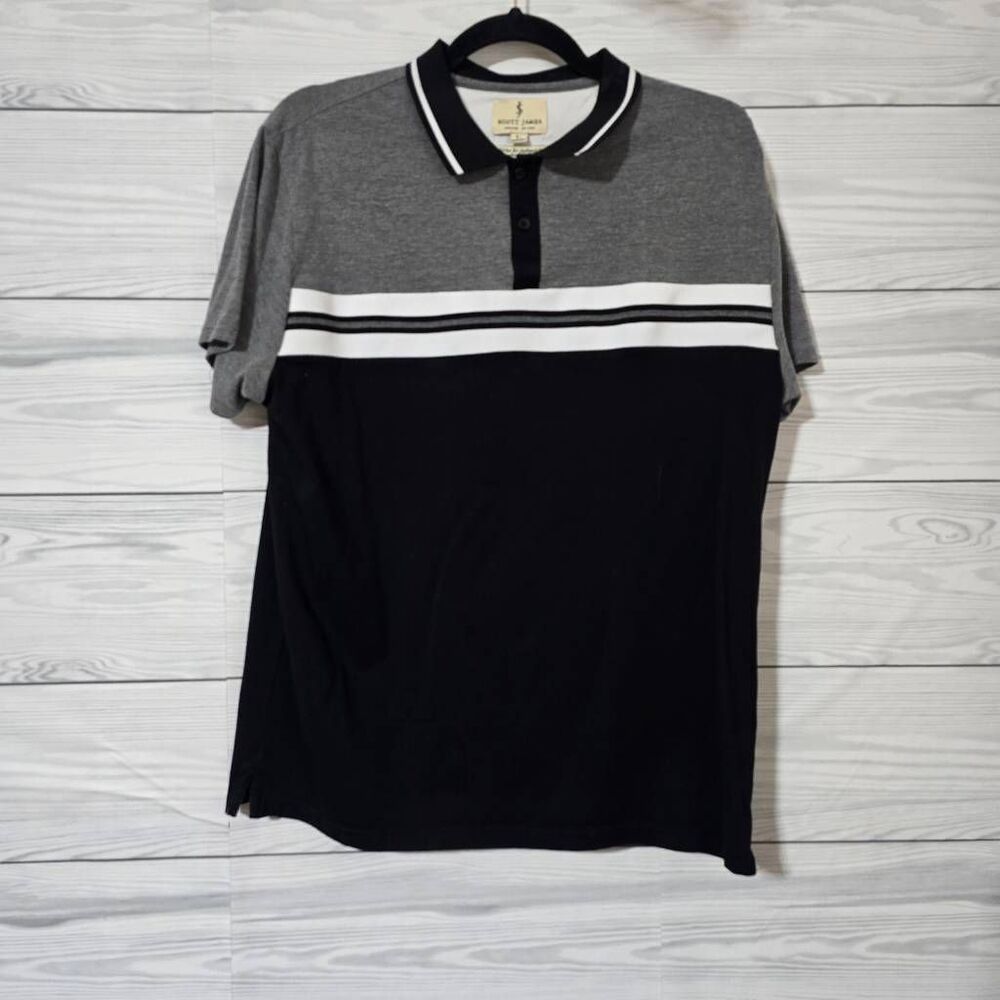 Scott James Black White Grey Colorblock Polo Large Designer Luxury Office Career
